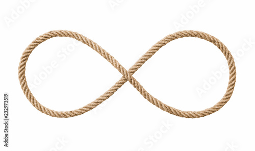 Symbol of infinity -Rope in the shape of a number eight isolated on white background, included clipping path