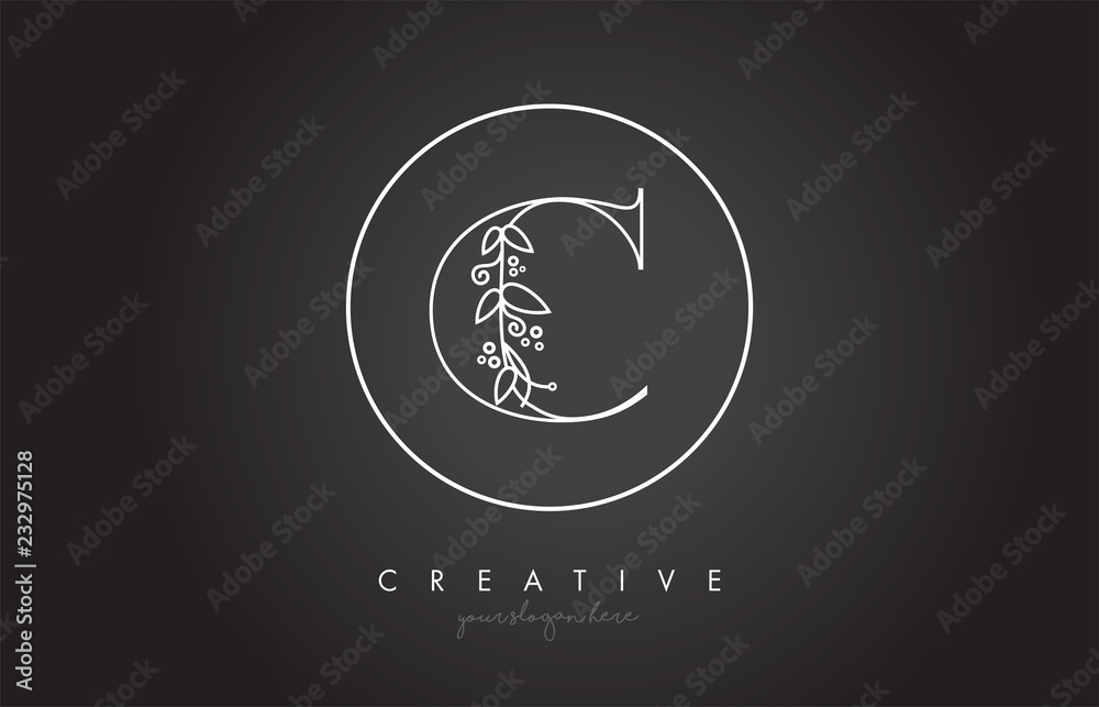 C Letter Logo With Organic Monogram Plant Leafs Detail and Circle Design C Letter Logo With Organic Monogram Plant Leafs Detail and Circle Design
