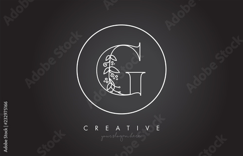 G Letter Logo With Organic Monogram Plant Leafs Detail and Circle Design