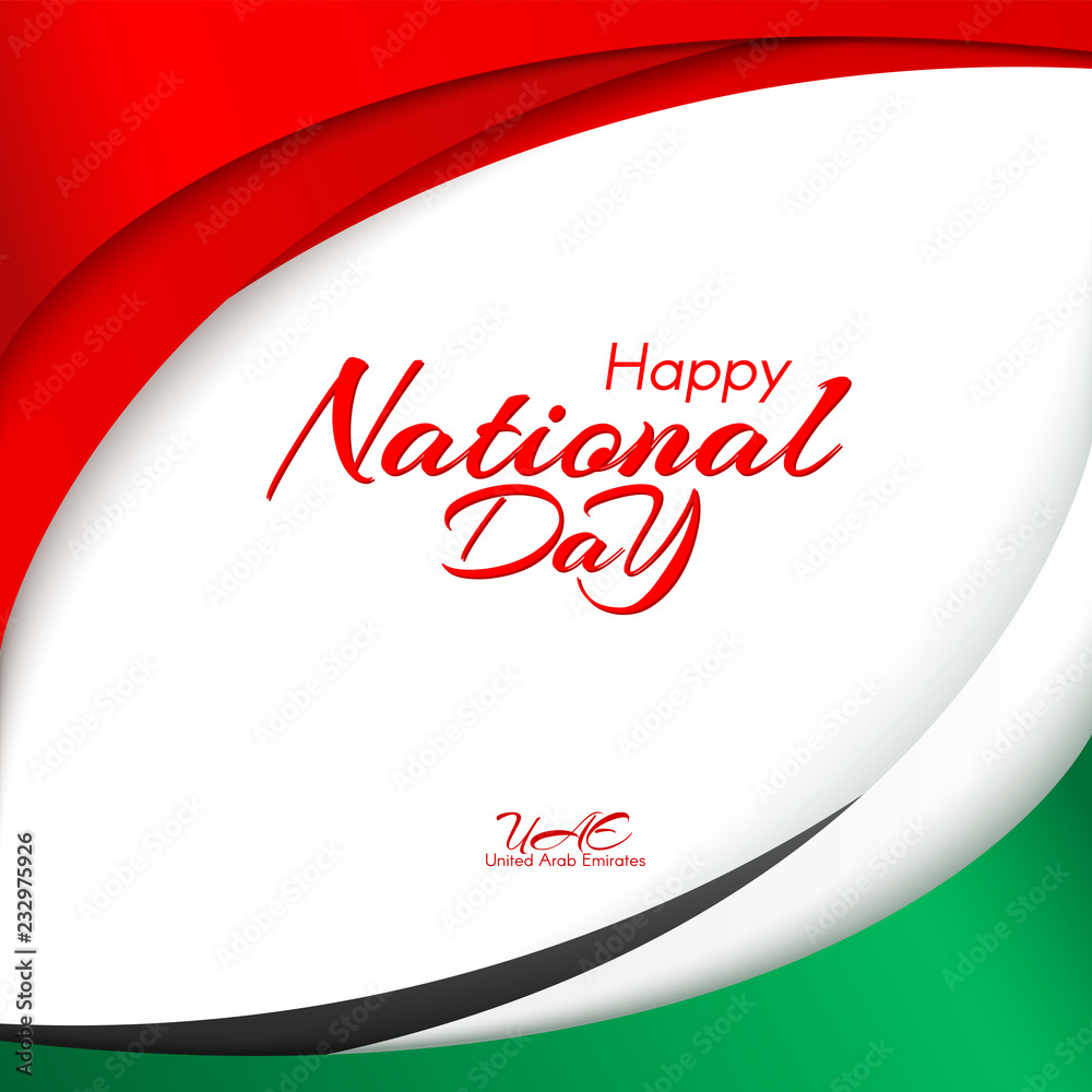 Template with colors of the national flag of United Arab Emirates UAE with the text of Happy National Day and Independence Day UAE For greeting card banner template on holiday theme Background Vector Template with colors of the national flag of United Arab Emirates UAE with the text of Happy National Day and Independence Day UAE For greeting card banner template on holiday theme Background Vector