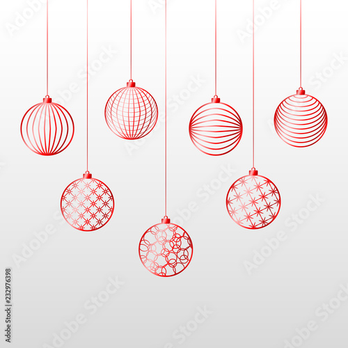 Christmas background red ball toy on a blue background Festive background for Christmas and New Year Pattern of red line toy ball Christmas theme ornament Heder Winter festive background Vector set