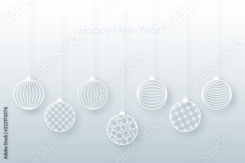 Christmas background white ball toy on a blue background Festive background for Christmas and New Year Pattern of white line toy ball Christmas theme pattern Heder Winter festive background Vector set