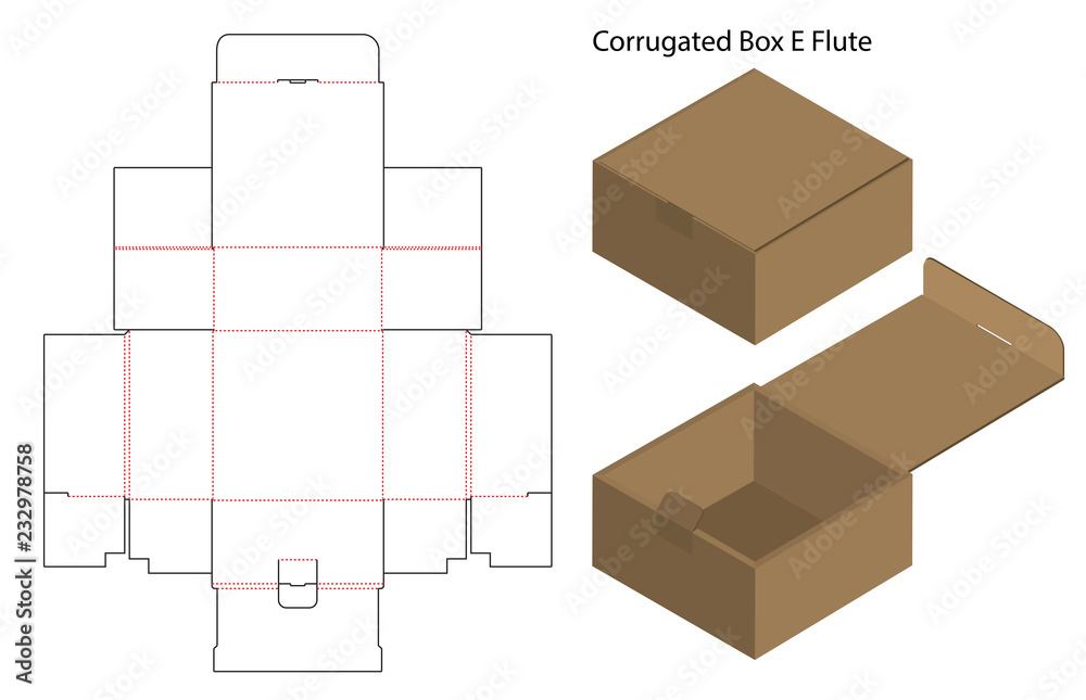 corrugated paper box die cut with 3d mock up