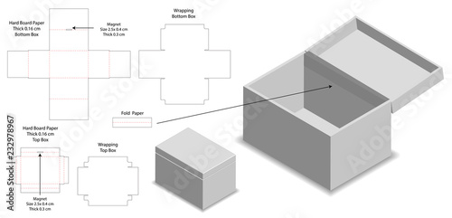 rigid box packaging die cut template 3D mockup
