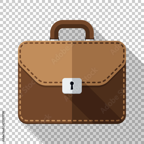 Briefcase icon in flat style with long shadow on transparent background