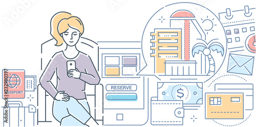 Online booking - modern line design style vector illustration