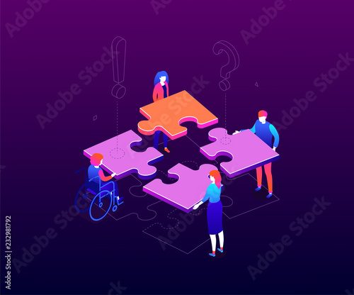 Teambuilding concept - modern colorful isometric vector illustration