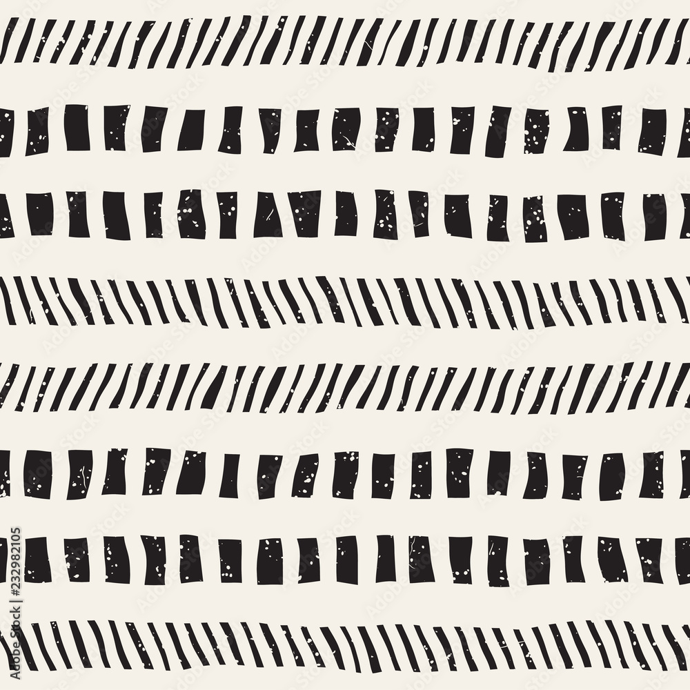 Fototapeta premium Simple ink geometric pattern. Monochrome black and white strokes background. Hand drawn ink texture for your design..