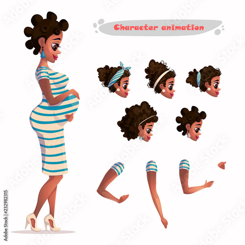 Character animation pregnant woman isolated. Woman constructor in flat style. Parts of arms , face. Vector cartoon girl character