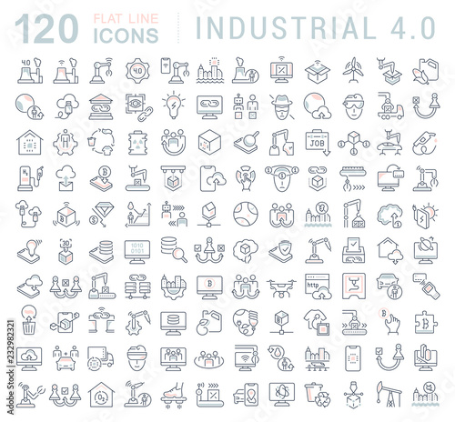 Set Vector Line Icons of Industrial 4.0.