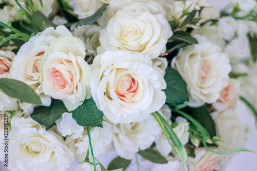 Wedding bouquet of white roses in a vase. Wedding decorations. White Rose. © alenka2194