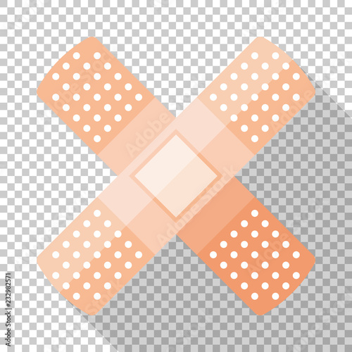 Tableau sur toile Adhesive plaster or sticking-plaster icon in flat style with long shadow on tran