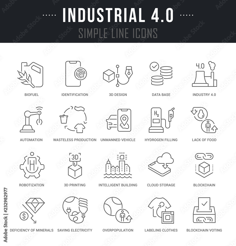 Set Vector Line Icons of Industrial 4.0.