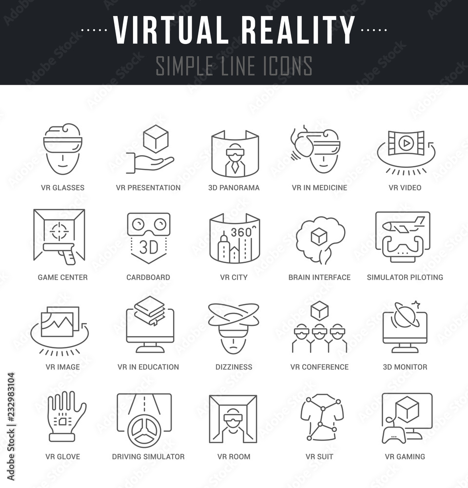 Set Vector Line Icons of Virtual Reality. Set Vector Line Icons of Virtual Reality.