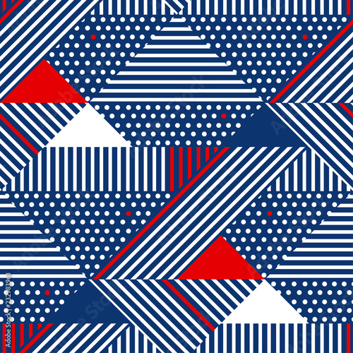 Blue and white stripes geometric seamless pattern.