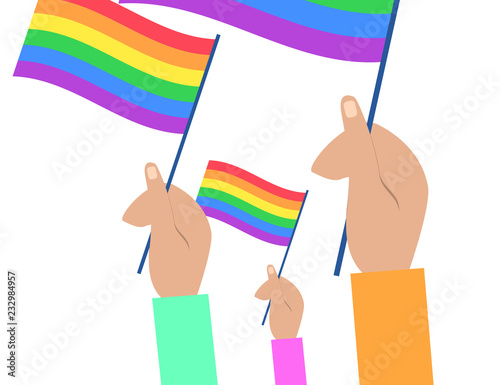 LGBT rainbow Flag. Celebrating gay people rights. Same-sex love. Pride.