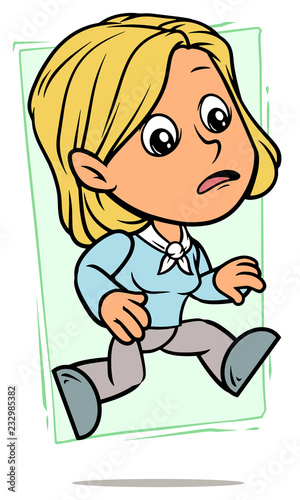 Cartoon running blonde girl character