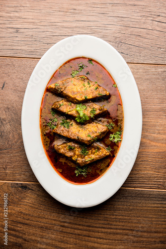 Patodi Rassa Bhaji or patwadi Sabji, a popular Maharashtrian spicy recipe served with Chapati and salad. Selective focus
