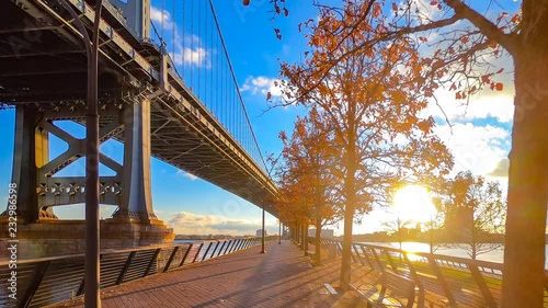 Hyperlapse Timelapse of walking by Ben Franklin Bridge, Pennsylvania, USA