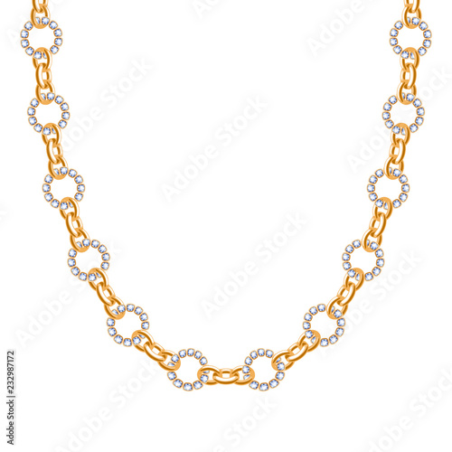 Chunky chain golden metallic necklace or bracelet with diamonds.