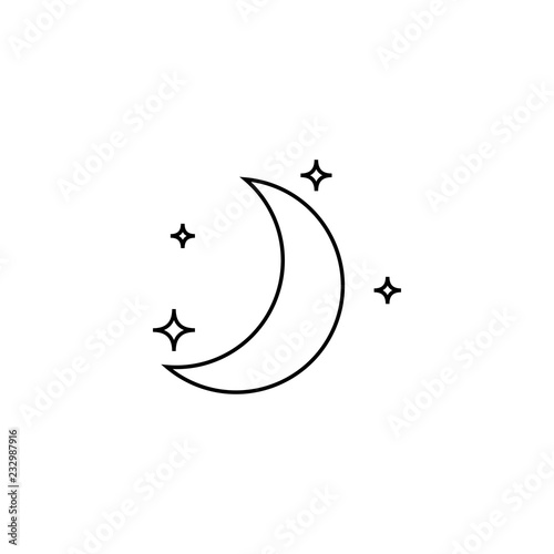 Moon and Stars outline icon. linear style sign for mobile concept and web design. Crescent and stars simple line vector icon. Night symbol, logo illustration. Pixel perfect vector graphics