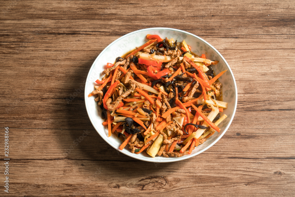 Chinese traditional food, Stir-fried Pork Strips in Fish Sauce Chinese traditional food, Stir-fried Pork Strips in Fish Sauce