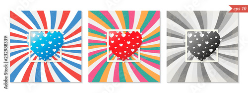 St. Valentines retro greeting card, colorful hearts, vector photo