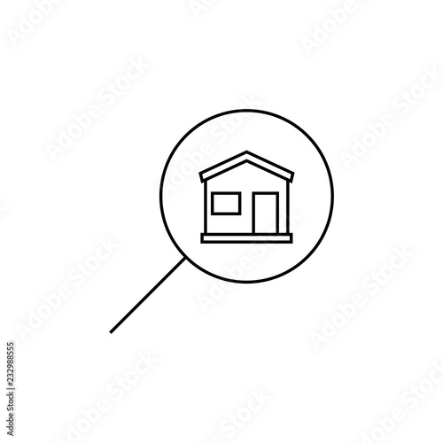 Search home outline icon. linear style sign for mobile concept and web design. Real estate search line vector icon. Symbol, logo illustration.