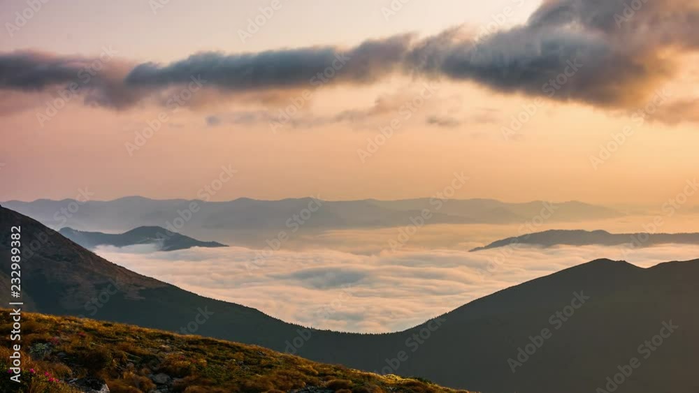 Timelapse. Dynamic sky in mountain during dawn.