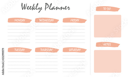 Weekly planner and to do list with cactus illustration. Vector.