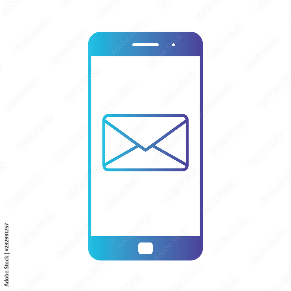 Notification of an incoming email to a smartphone. E-mailing, spam, e-commerce. Isolated gradient blue icon on white background Notification of an incoming email to a smartphone. E-mailing, spam, e-commerce. Isolated gradient blue icon on white background