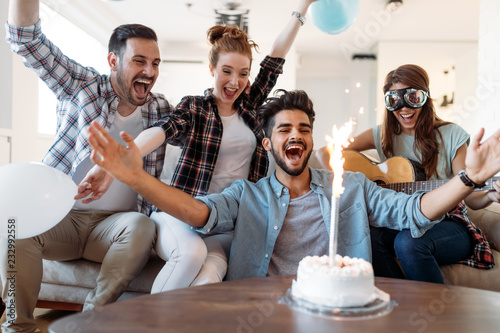 Photography Young group of happy friends celebrating birthday