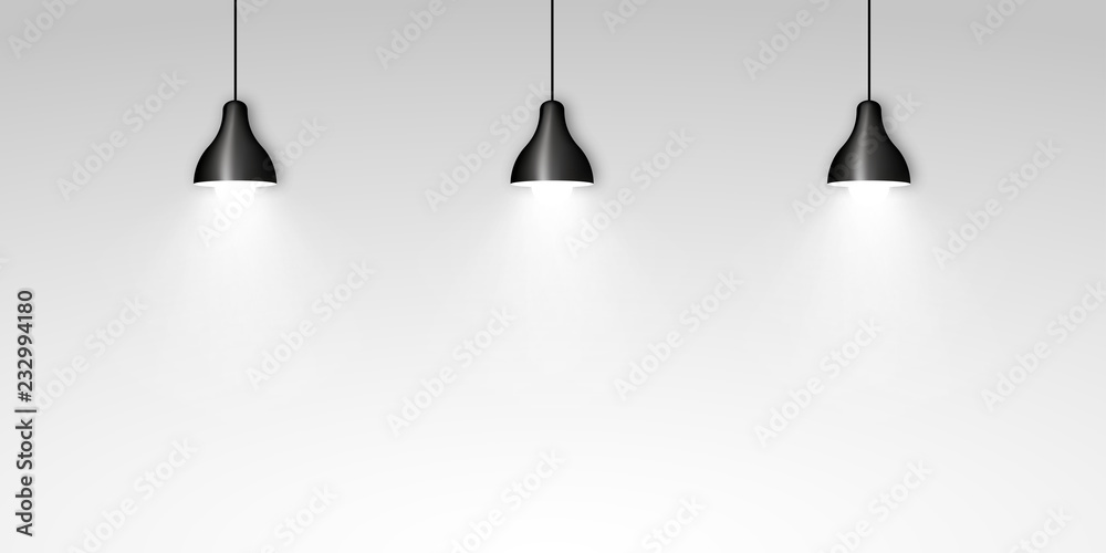 Three black ceiling lamps vector illustration - obrazy, fototapety, plakaty 