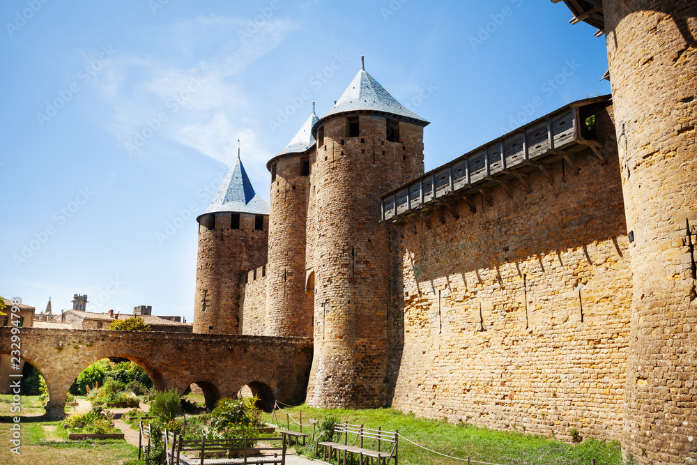 Count's castle with hoarding, Carcassonne, France