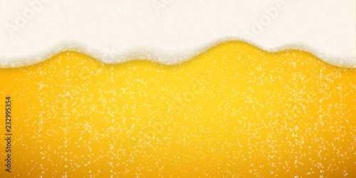 Beer foam bubbles background. Vector seamless realistic craft beer flowing foam with sparkling bubbles
