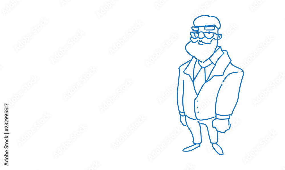 businessman senior man boss business owner sketch doodle full length horizontal vector illustration