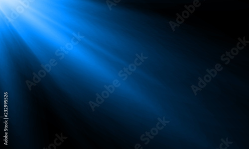 Neon light ray or sun beam vector background. Abstract blue neon light flash, spotlight backdrop with sunlight shine on black background