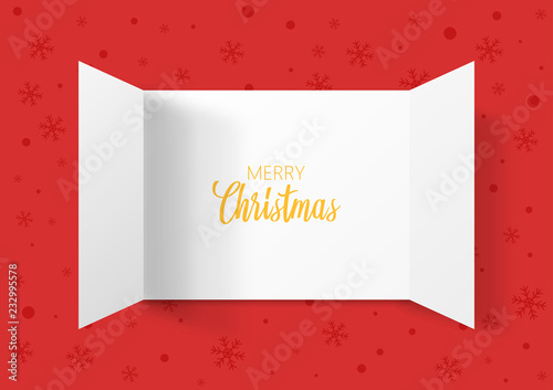 Advent Calendar Doors opening with snowflakes. Greeting Card. Merry Christmas lettering, vector illustration