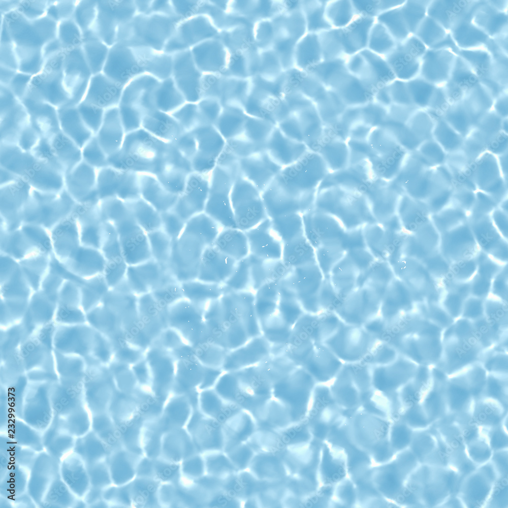 Caustic in water. Sunlight in the pool with blue tiles. Caustics map. 3D illustration.