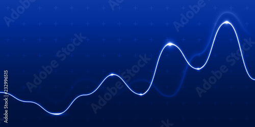 Data analysis graph light chart line on blue background. Vector progress diagram or growth dynamic financial flowchart diagram