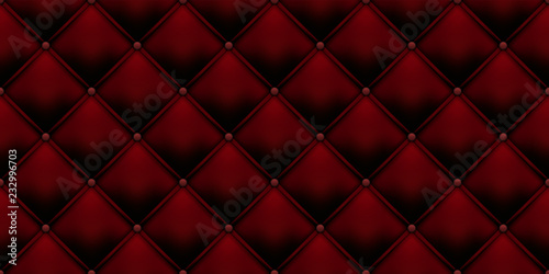 Royal red vintage leather upholstery leather background with buttons pattern. Vector luxury red velvet background with button texture seamless pattern