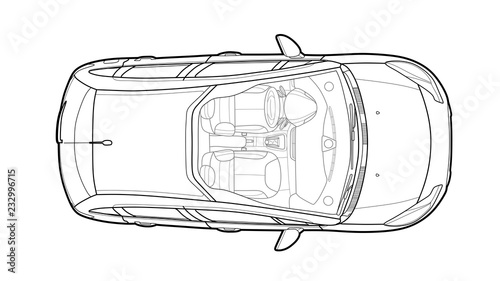 Car from top view vector. Flat design auto.