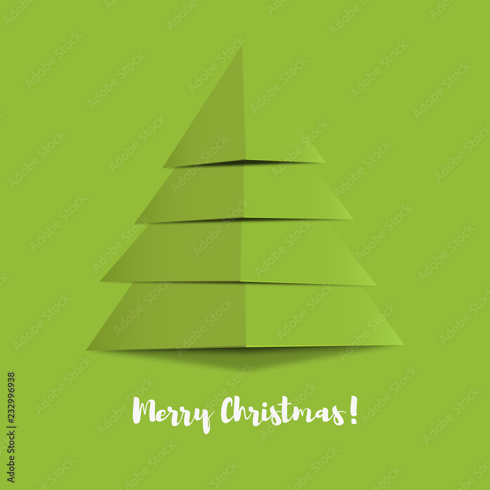 Vector green paper Christmas tree on a green matte background. Design elements for holiday cards.