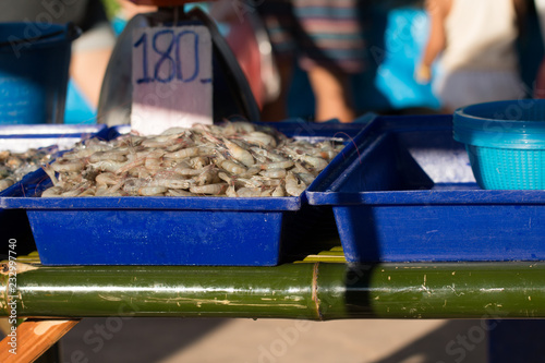 Fototapeta Naklejka Na Ścianę i Meble -  Close up of shrimps ready for sale at market