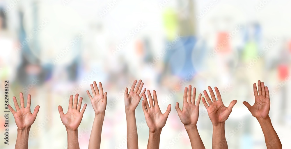 Set of raised hands, isolated on white Set of raised hands, isolated on white