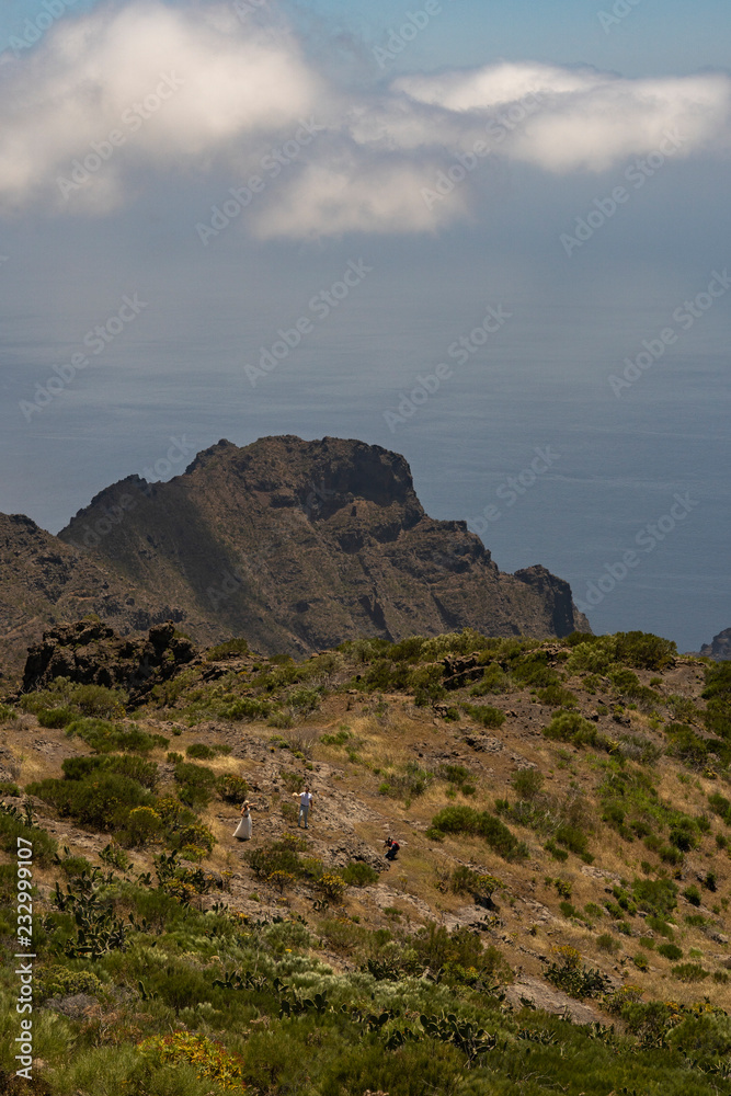 view of mountain winding road leading to the village of Masca, Tenerife, Spain