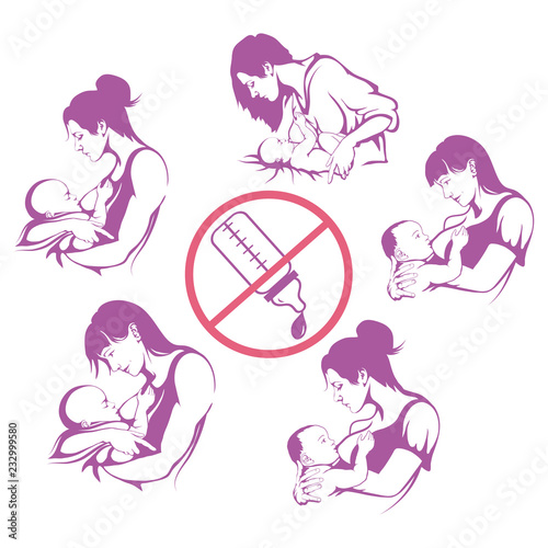 breastfeeding mother, baby feeding breast milk, breastfeeding logo