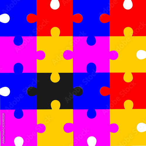 Black jigsaw on colorful jigsaw background .