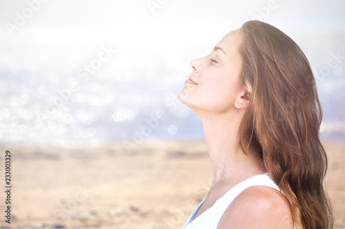 Happy woman  on natural background