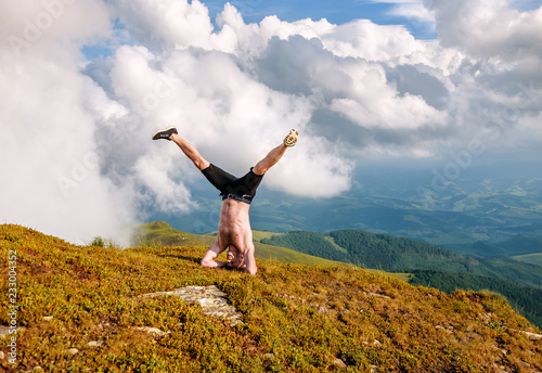 man, yoga, mountains